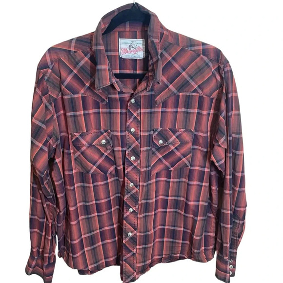 Vintage Wrangler Pearl Snap American Cowboys Western Shirt Men's XL red orange - Picture 1 of 10